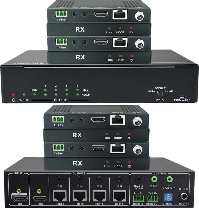 SUH141T KIT  :::  เครื่องกระจายสัญญาณ HDMI เข้า 1 ออก 4 เป็น HDBaseT พร้อม 4 เครื่องรับ