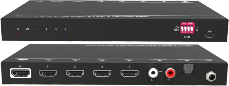 SUH4AU-H2 :::  เครื่องกระจายสัญญาณ HDMI เข้า 1 ช่อง  ออก 4 ช่อง พร้อมถอดสัญญาณเสียง