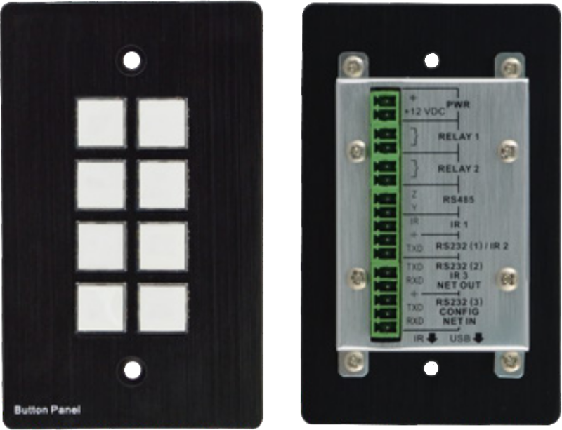 WP8-B :: แผงควบคุมแบบโปรแกรมได้ 8 ปุ่ม พร้อม RS232, RS485, IR และ Relay